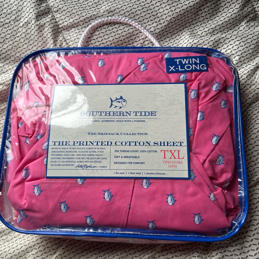 Southern Tide Pink Sheet Set with Blue & White Fish Print